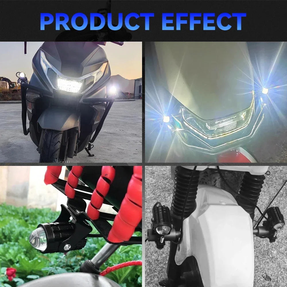 Universal Motorcycle LED Headlight Projector Lens Dual Color ATV Scooter Driving Lamp Fog Light Auxiliary Spotlight Lamp