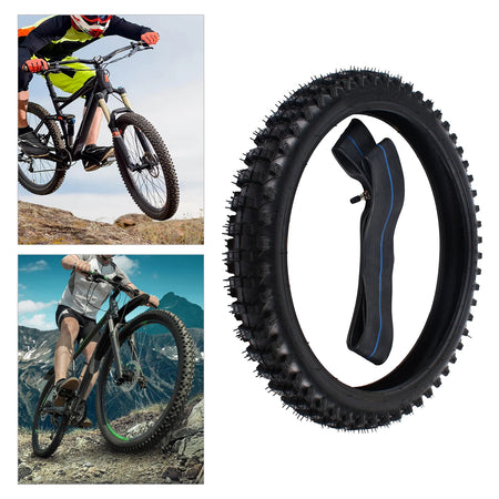 Close up of knobby tread pattern on 70/100-19 off road pit bike tire