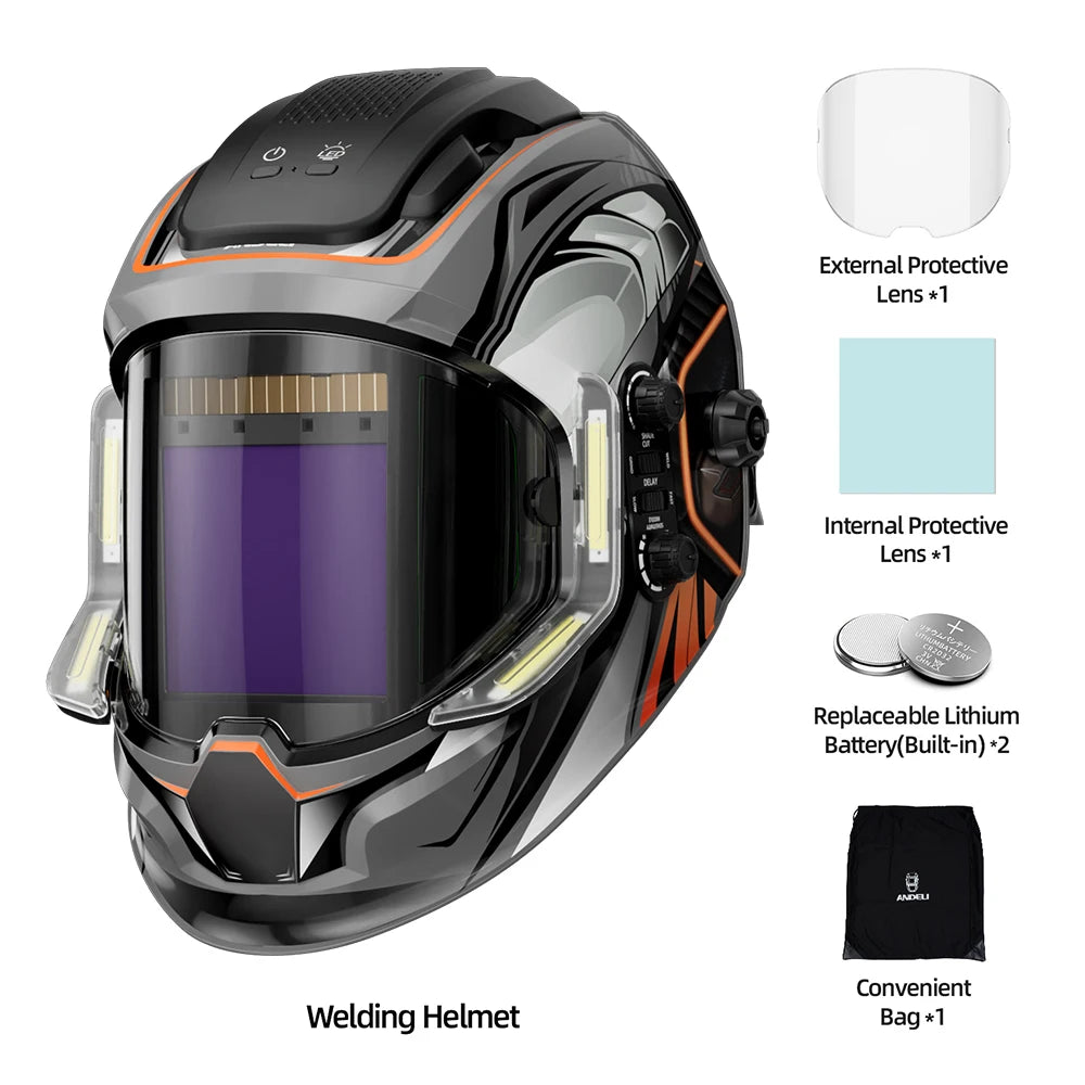 ANDELI True Color Welding Helmet Large Viewing Auto Darkening Electric Welding Mask with Side View 4 Arc Sensor for TIG MIG ARC MONER LED PRO CHINA