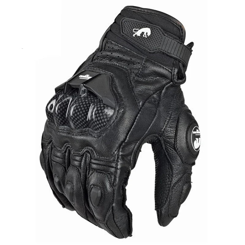Motorcycle Leather Carbon Fiber Gloves - Windproof Protection for Riders