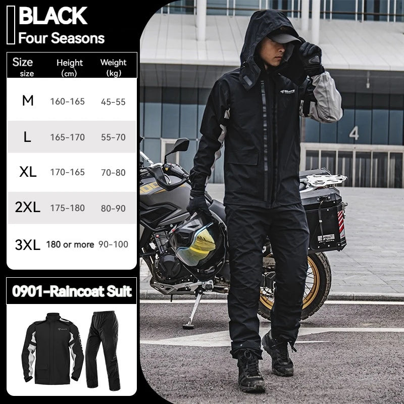 SULAITE Motorcycle Raincoat Suits Men Waterproof Rain Gear Rain Jacket Reflective Work Rain Coats Lightweight Hiking Rainsuit 0901-Black