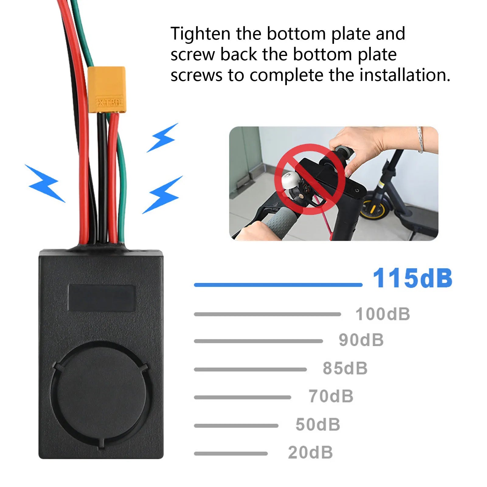115dB Anti Theft Alarm for NINEBOT MAX G30 Electric Scooter Electric Bike Alarm with 2 Remote Control for 36‑55V XT60 Interface