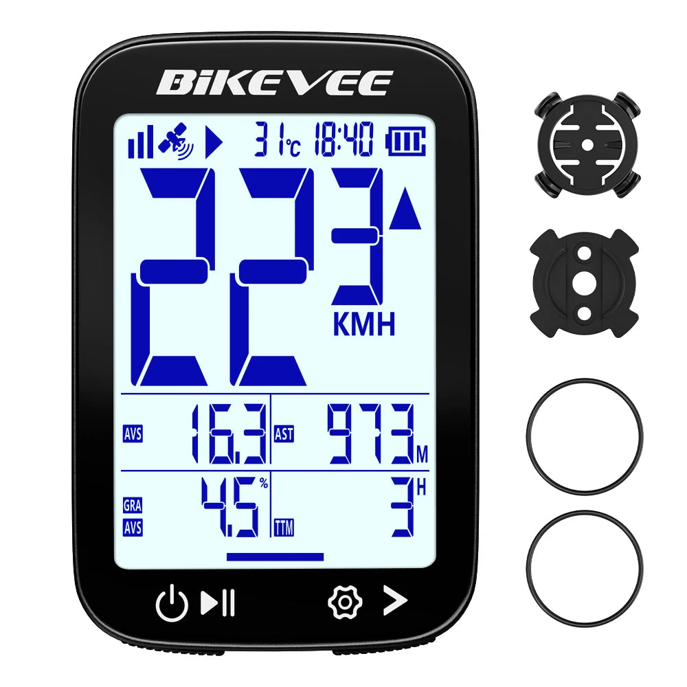 BIKEVEE Rechargeable GPS Wireless Bike Computer Display Screen