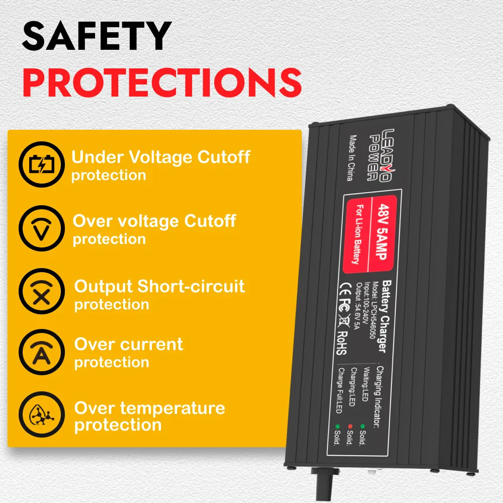 54.6V 5A Li-ion Battery Charger For 48V Electric Bike with DC2.1 Plug Intelligent Ebike Polly Hailong Battery Power Supply