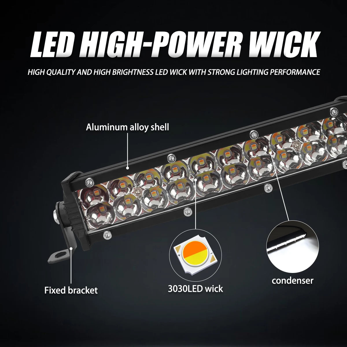 60W Motorcycle LED Headlight Light Bar Kit with Mounting Bracket Switch Wiring For Universal Most 7/8" Handlebar Dirt Pit Bike