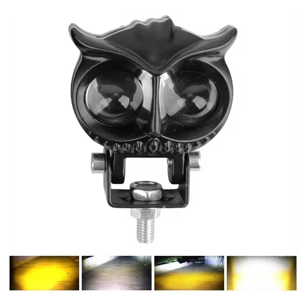 32W Motorcycle Spotlights Led 3200lm Yellow White Owl Four Mode Strobe 8-85V Motorcycle Lamp Universal Moto Headlight Spotlights