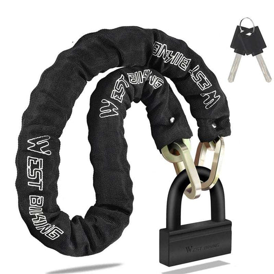 WEST BIKING Bike Chain U-Lock Set Hard Cut-Proof Heavy-Duty Chain Lock for Road Mountain Electric Folding Bicycle Accessories