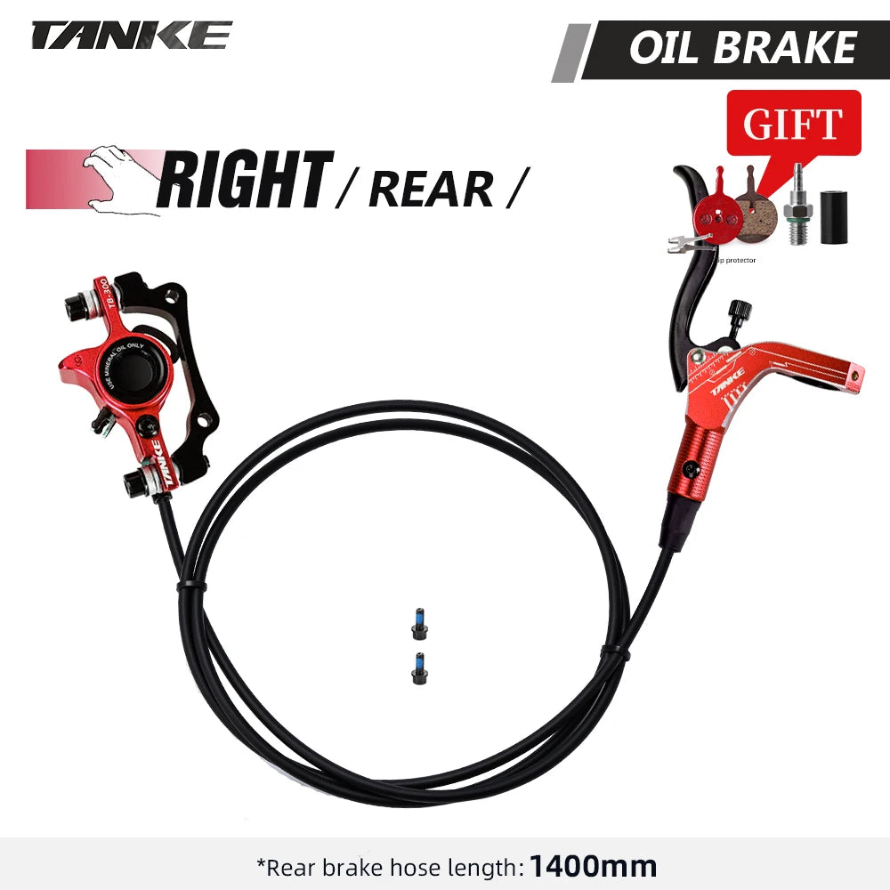 TANKE MTB Bike Hydraulic Disc Brake Set 160mm Rotors Oil Calliper Plate Front Rear Mountain Bicycle RED-RR China