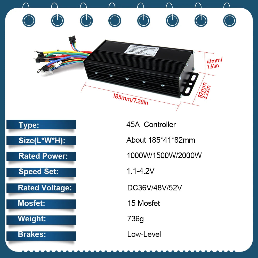 3 mode Controller Sinewave 45A 36/48/52V Ebike Controller With JN Display For 1000W-3000W Electric Bicycle Conversion Kit