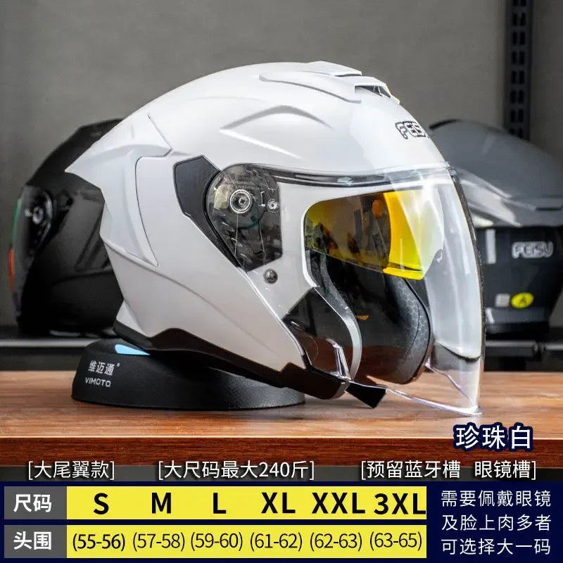 Motorcycle Dual Lens Half Helmet Big Head Circumference Helmet Windproof Pearl White China