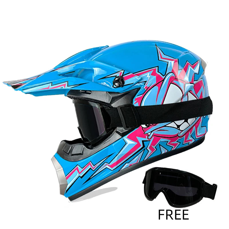 Off-Road Helmet DOT Certified - Motorcycle Motocross Helmet with Goggles, Removable Liner Blue A1 China