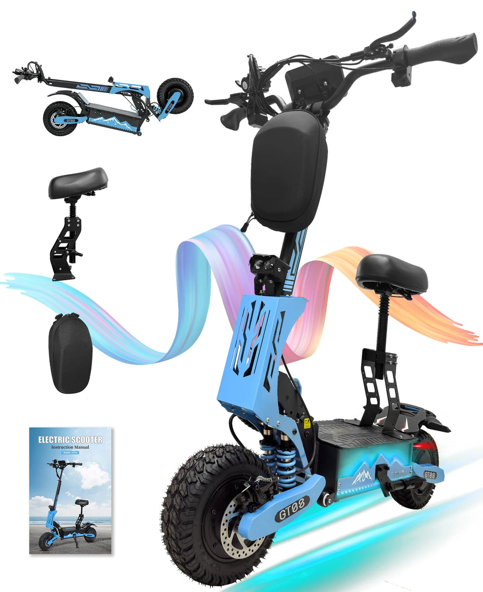 GT08 5600W Dual Motor Electric Scooter – 50 MPH Top Speed – 60V 27Ah Battery – 11" Off-Road Tires & Seat