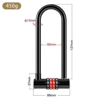 Extended U-shaped Anti-theft Combination Lock Double Glass Door Shop Door Padlock Bicycle Lock Bike Accessories Outdoor Sports 137mm