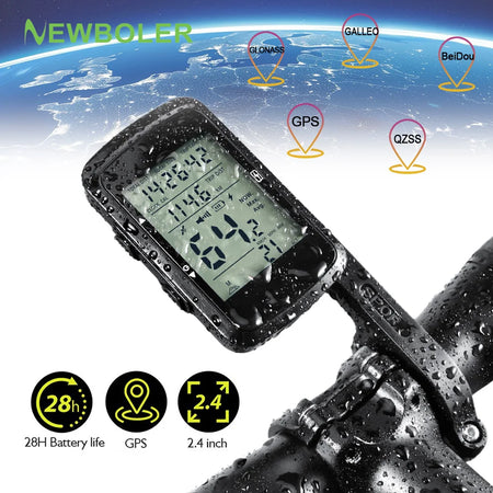 NEWBOLER USB Rechargeable Wireless GPS Bike Computer Front View