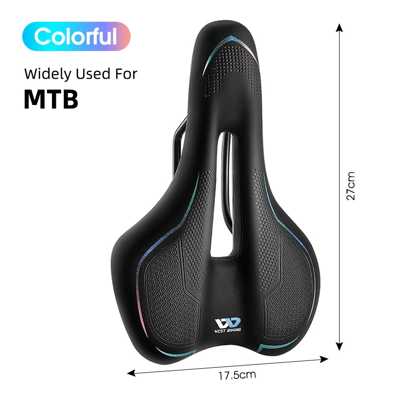 WEST BIKING Thicken Bicycle Saddle Comfortable Shockproof Cycling Seat Hollow Non-slip Soft Cushion Travel MTB Road Bike Saddle