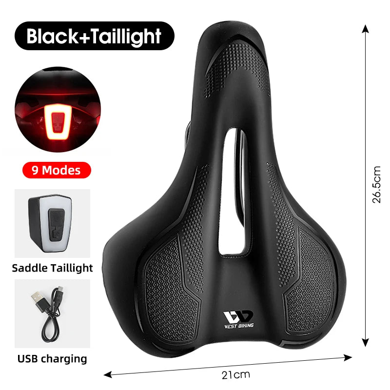 WEST BIKING Thicken Bicycle Saddle Comfortable Shockproof Cycling Seat Hollow Non-slip Soft Cushion Travel MTB Road Bike Saddle