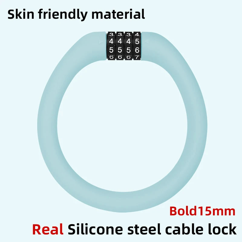 Anti-theft Bold Steel Cable Lock Soft Silicone Covered Road Bicycle Lock Portablle MTB Lock Bike Accessories Blue