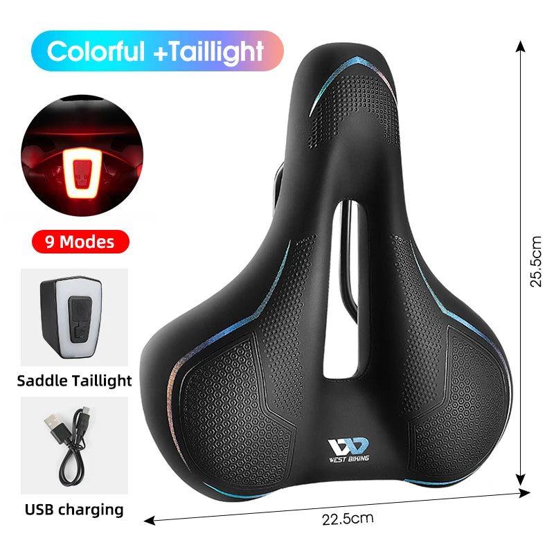 WEST BIKING Thicken Bicycle Saddle Comfortable Shockproof Cycling Seat Hollow Non-slip Soft Cushion Travel MTB Road Bike Saddle