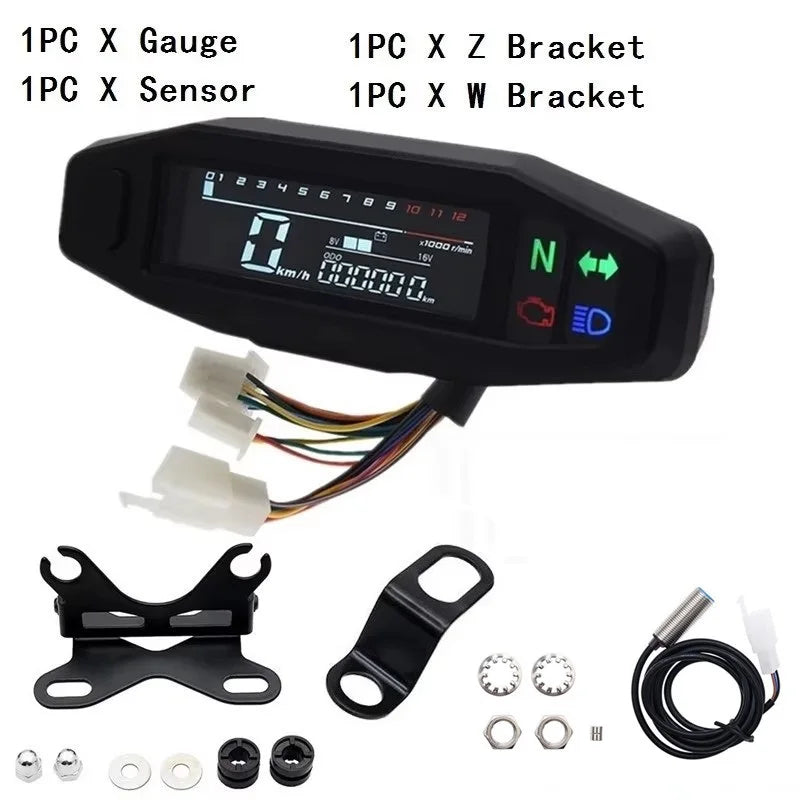 Universal Digital Motorcycle Speedometer Oil Gauge Tachometer Meters Instrument Cluster Turn Signal Light Indicator