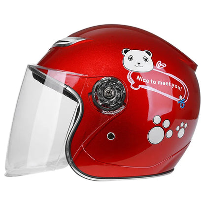 Motorcycle Electric Bike Children Cartoon Pattern Helmet Half Helmet Male Female Children Safety Helmet red China