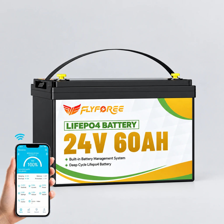 FLLYROWER 24V 60Ah LiFePO4 Lithium Battery Front View