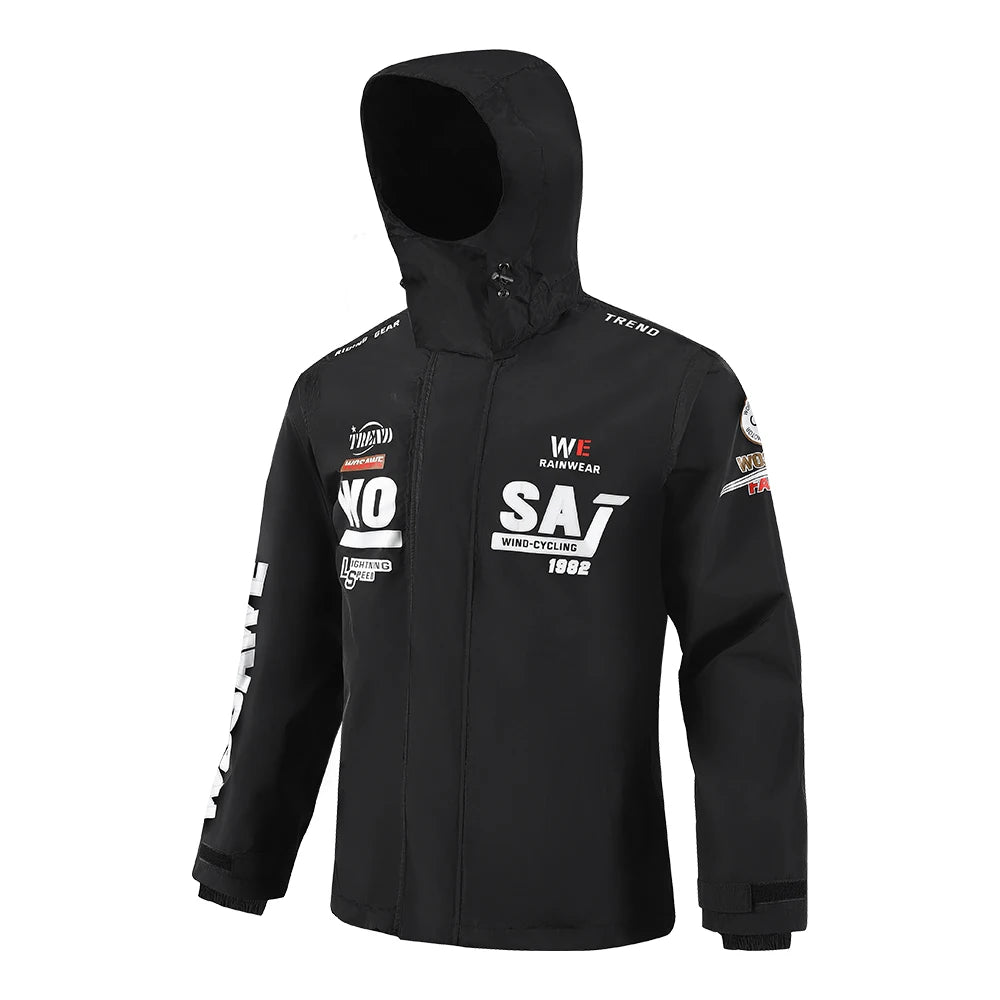 WOSAWE Motorcycle Raincoat 100% Waterproof Reflective Moto Rain Jacket Motocross Rain Coat for Men Women Cycling Motocross Gear black