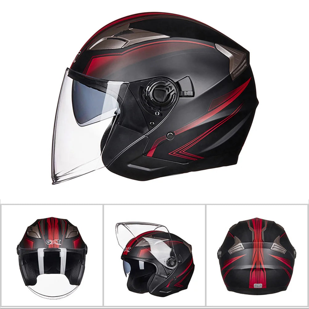 Motorcycle Helmet Open Face Double Lens Four Seasons Men Women Street Fashion Helmet G708-Matte BK Red China