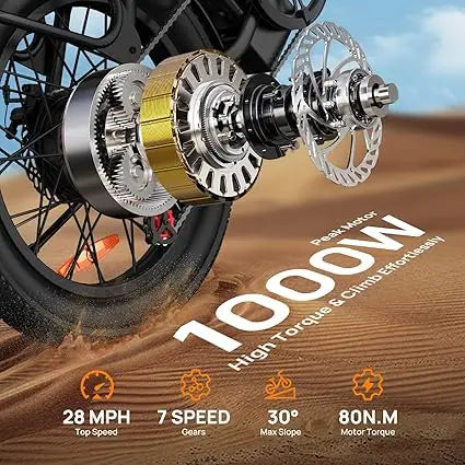 URLIFE 1000W E20 Electric Bike - 48V 13Ah Battery, 28 MPH, 20" x 3" Fat Tires