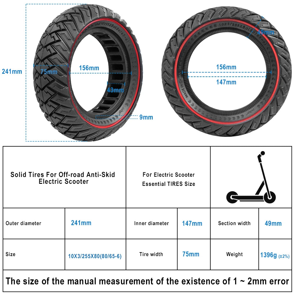 10 Inch 255x80(80/65-6) Off-Road Solid Tire 10x3.0 Tyre For Zero 10x For KUGOO M4 Kaabo Mantis 10 Tires Electric Scooter Parts