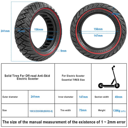 10 Inch 255x80(80/65-6) Off-Road Solid Tire 10x3.0 Tyre For Zero 10x For KUGOO M4 Kaabo Mantis 10 Tires Electric Scooter Parts