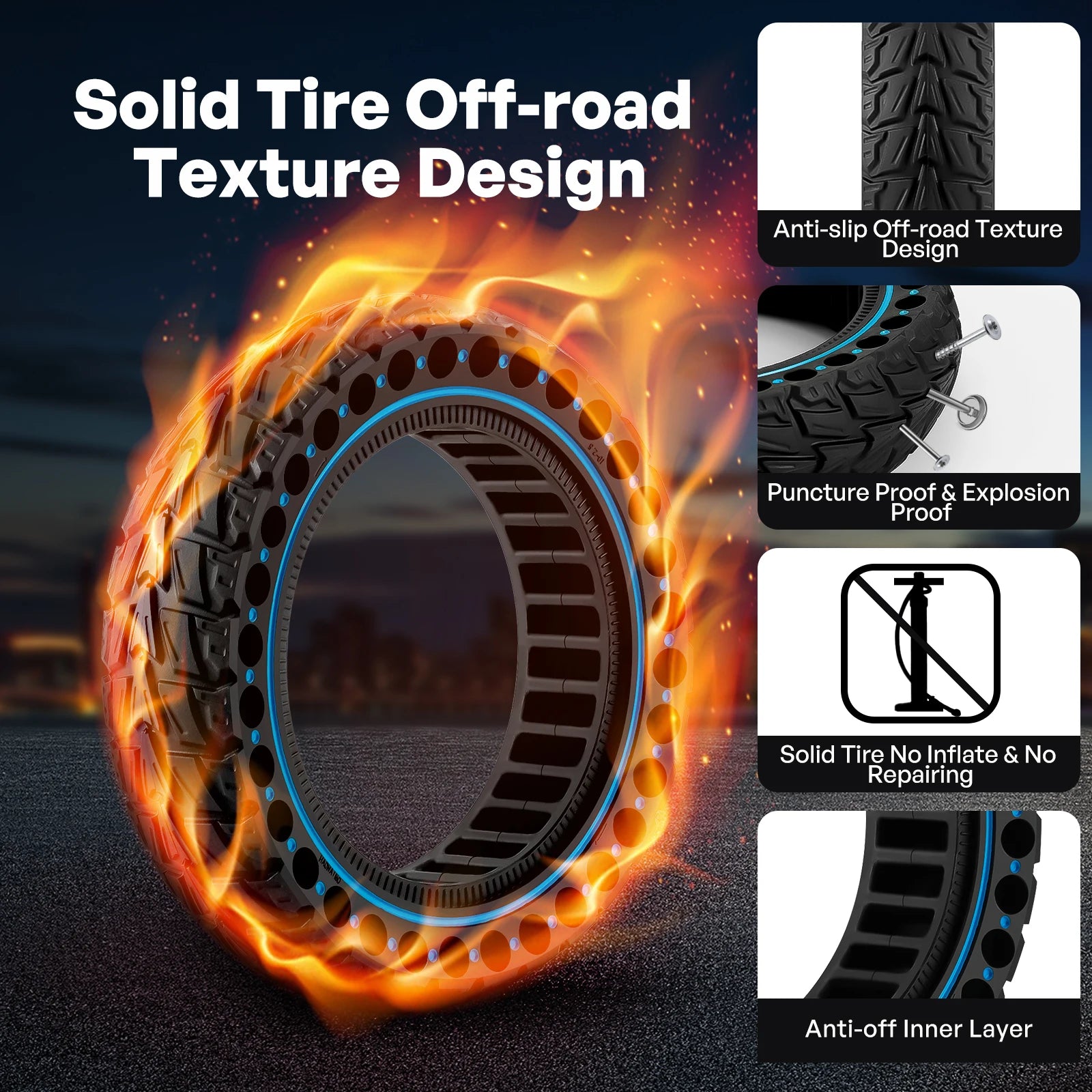 10x2.5 (60/70-6.5)Off-road Solid Tire for Ninebot G30 G30L G30D Electric Scooter Anti-slip Explosion-proof Tyre Strong Grip