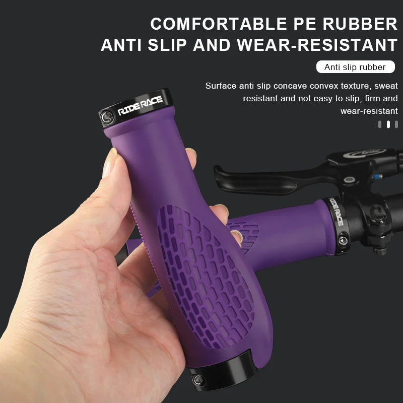 RIDERACE Bicycle Handlebar Grips Dual Lock Mountain Bike Handle Bar Cover Shockproof Non-Slip Ergonomic Cycling Grip Soft Rubber