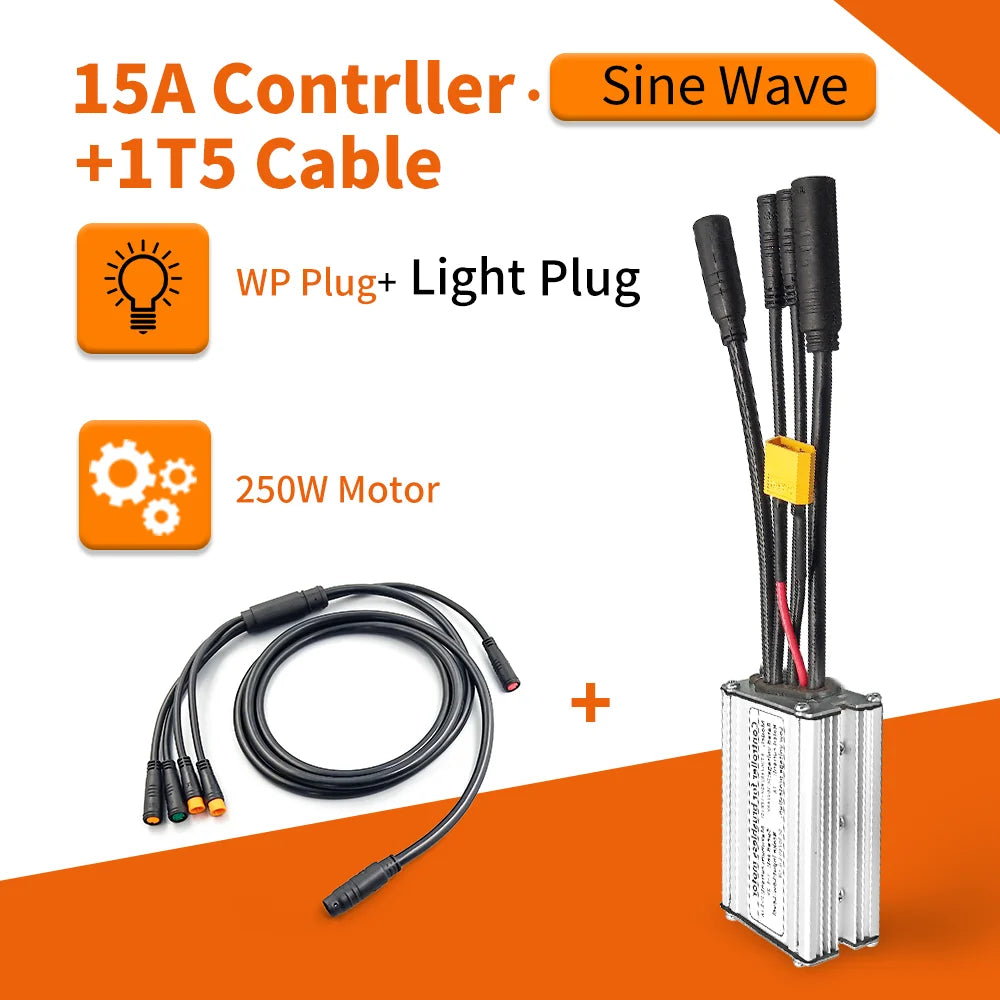 Electric Bike KT Controller 36V 48V Waterproof Brushless 250W 350W 500W 1000W Ebike Accessories with Light Function