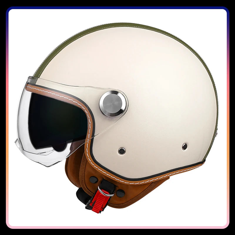 Motorcycle Helmet Handmade Leather Men Women Open Face Helmet Double Visor Jet Helmets