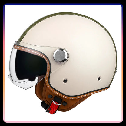 Motorcycle Helmet Handmade Leather Men Women Open Face Helmet Double Visor Jet Helmets