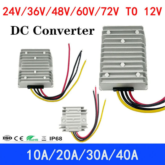 DC 24V 36V 48V 60V 72V 18-90V to 12V 10A 20A 30A 40A DC DC Converter Step Down Voltage Regulator Transformer Car Power Supply