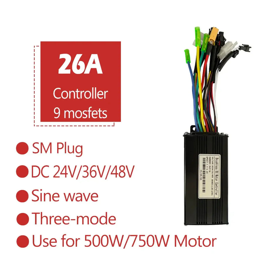 36V/48V Sine Wave E-Bike Controller with S966 NFC Display (17A/26A/30A)