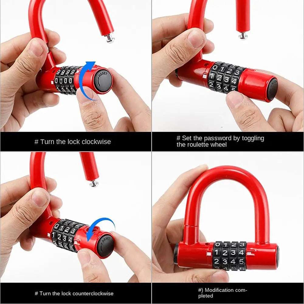 Useful 4 Digit Code Bicycle Security Lock U Shape Anti Theft Bicycle Lock Password Lock Bicycle Lock for Outdoor Riding Suppies