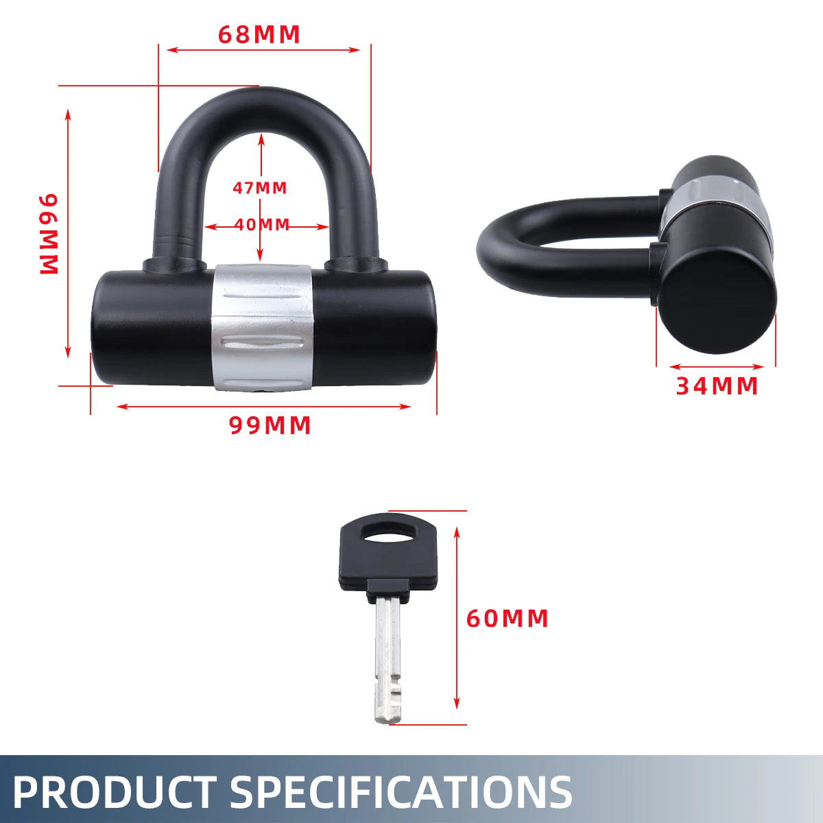 Anti-theft Bike U Lock With 2 Keys 16mm Heavy Duty U Lock Motorcycle Bicycle Dics Lock