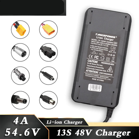 TANGSPOWER 54.6V 4A Smart Charger For Kugoo C1/G2/M4 13S Li-ion Battery Pack-Fast Charge with Cooling Fan, CE/FCC/UL Certified