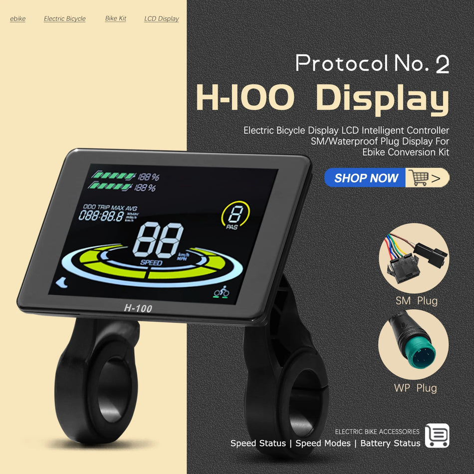 H-100 LCD Color Display Screen Meter (24V–72V, 5-Pin) – Speed Controller Panel for E-Bike Conversion Kits