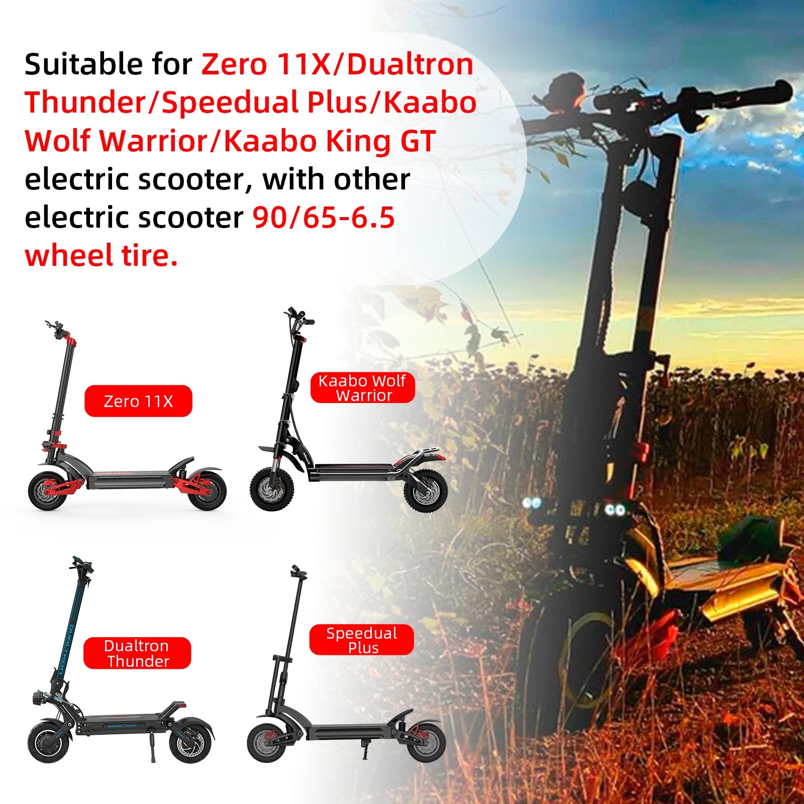 90/65-6.5 Solid Tire All Terrain Thickened Wear-resistant Tubeless Tire for Dualtron /Kaabo /Speedual Electric Scooters
