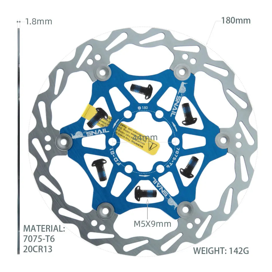 SNAIL Bicycle Disc Brake Pads 160 180 203 Mm Aluminum Alloy 6 Nail Rotor Mtb Road Bike Floating Part Accessories Goodtaste 180mm Blue 1 PCS