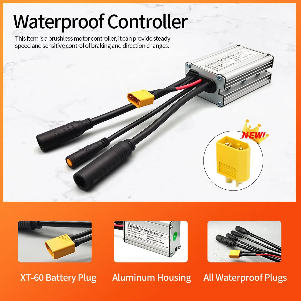 KunTeng Electric Bike Controller 36V 48V XT60 Waterproof Brushless 250W 350W 500W 1000W with 1T4 Cable 2Pin E-Brakes