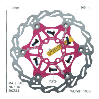 SNAIL Bicycle Disc Brake Pads 160 180 203 Mm Aluminum Alloy 6 Nail Rotor Mtb Road Bike Floating Part Accessories Goodtaste 160mm Pink 1 PCS