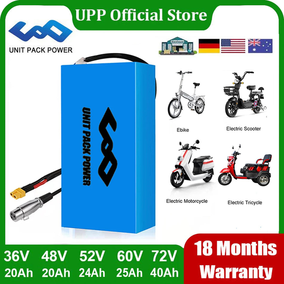 Waterproof Lithium Battery Pack for E-Scooter & E-Bike (72V/60V/52V/48V 24Ah) - Fits 500W-3000W Motors