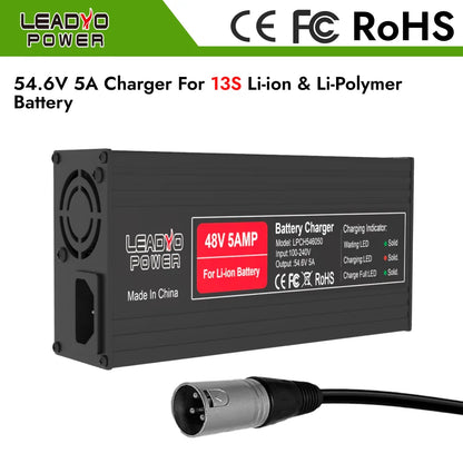 54.6V 5A Li-ion Battery Charger For 48V Electric Bike with DC2.1 Plug Intelligent Ebike Polly Hailong Battery Power Supply