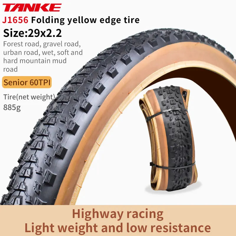 TANKE MTB Bicycle JILUER Foldable Gravel Tire Black/Yellow 60TPI Road BICYCLE Tire 26×2.25/27.5×2.1/2.2/29×2.2/700×25C/20×1.35 J1656 29x2.2 Yellow Foldable China