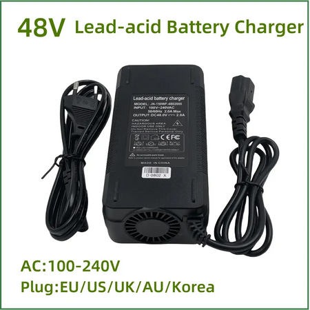 48V Lead Acid Battery Charger for 12Ah 14Ah 20Ah 32Ah High-Quality Smart Charger with Cooling Fan & IEC Connector