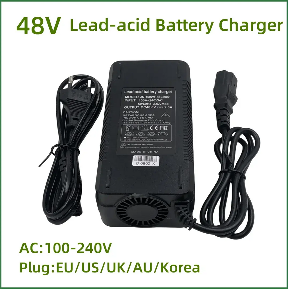 48V Lead Acid Battery Charger for 12Ah 14Ah 20Ah 32Ah High-Quality Smart Charger with Cooling Fan & IEC Connector